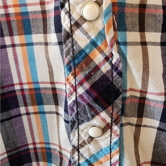 Mens Arizona snap button plaid short sleeve orange shirt size medium - Picture 4 of 6